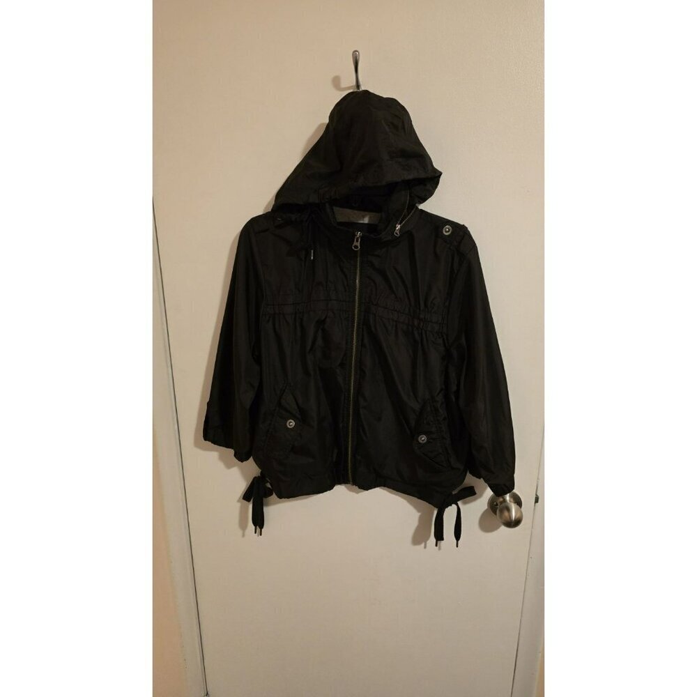 Eddie Bauer Jacket Womens Medium Black Zip Hood Half Sleeve Skater Y2K grunge